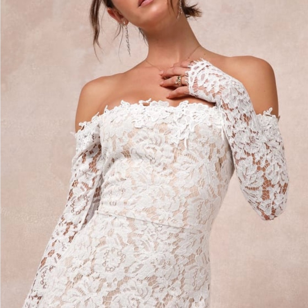 Lulu's White Lace Long Sleeve Wedding Dress